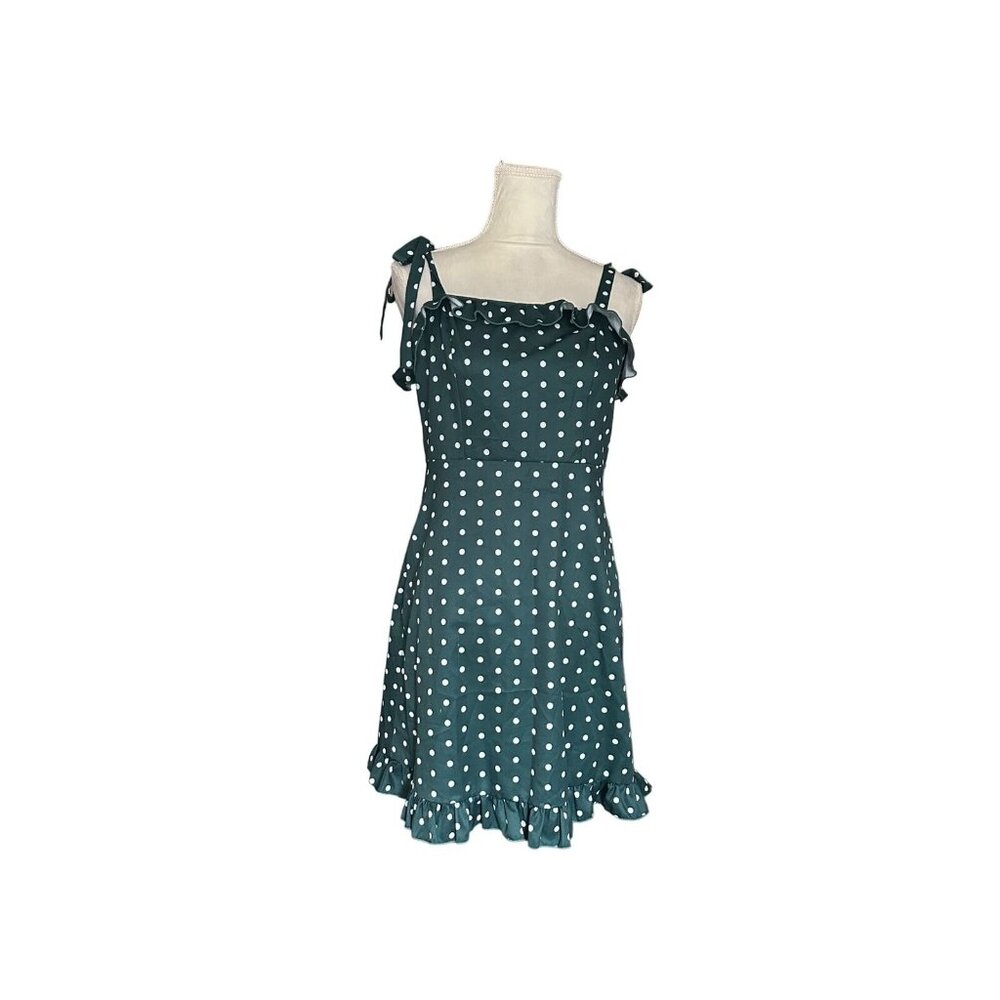 Allegra K Green Polka Dot Sundress Ruffles Straps St Patrick’s Day Boho Chic